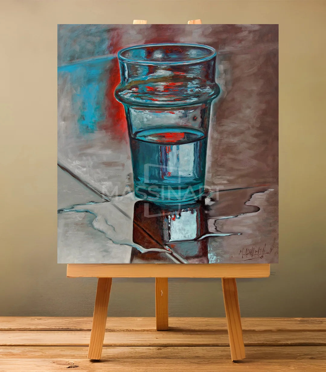 Le Verre d'eau - signé par l'artiste Mohamed Assalmi.